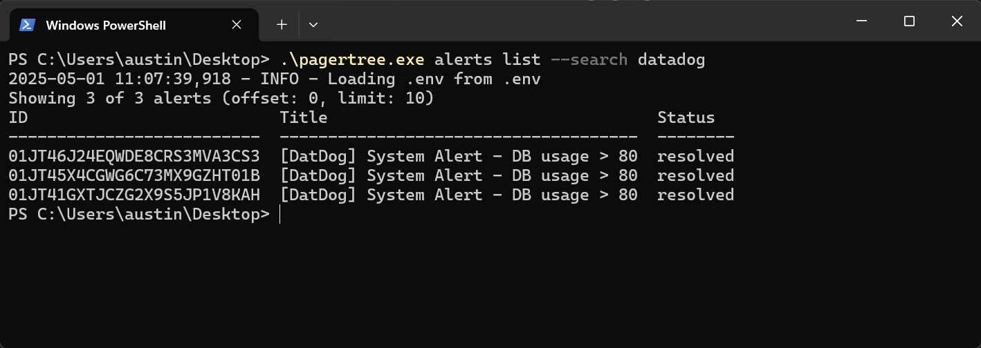 PagerTree Command Line Interface (CLI) screenshot